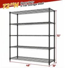 M MZG Chrome Metal Shelving Stackable Wire Shelves 18"x 48"x 72" 5 Shelf