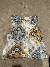 Reformation sorrentine mini dress halter silk 12 blue gold white floral $298 