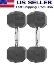 CAP Barbell, 30lb Coated Rubber Hex Dumbbell, Pair