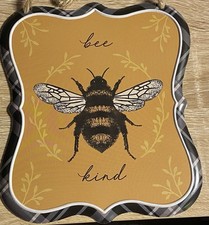 Metal Sign Bee Kind Bumble Bee Gold Black