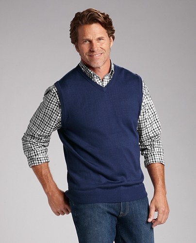 Cutter & Buck Douglas Mens V-neck Vest Size Medium Navy. 100% COTTON. (MI Logo) - Picture 2 of 15