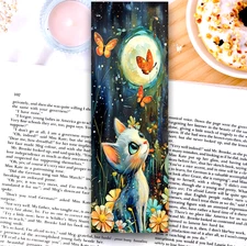 Starry Night Cat Bookmark -  Whimsical 6x2 Gift for book readers, laminated