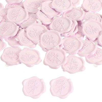 "50 Autocollants en Cire Rose avec Fleurs en Relief, Rose Clair, pour Wax Seal" - Photo 1/4