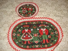 Lot of 2 Vtg Tiroler Webkunst Austrian Folk Art Coasters TYROLEAN COUPLE Austria