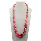Vintage Bead Necklace 28 in Gold tone Estate Costume Jewelry Dark Pink/Red