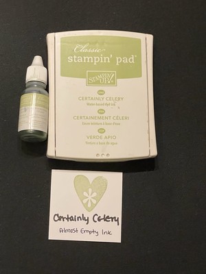 Stampin Up Classic Certainly Celery Linen Dye Ink Pad & Almost Empty Refill