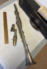 Antique Vintage Silver Clarinet Engraved P Merling North Adams Mass with Case