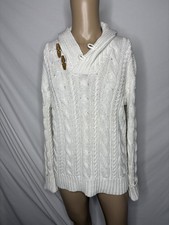 Vtg Polo Ralph Lauren Hand Knit Fisherman Cream Colored Hook Sweater Men  s Large