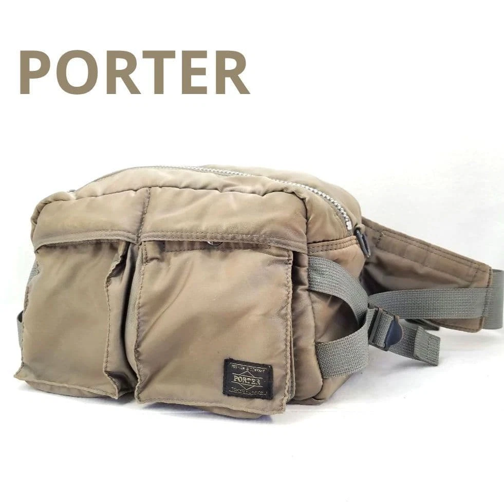 PORTER Yoshida TANKER Body Bag Gürteltasche Grün Nylon Orange Futter Japan