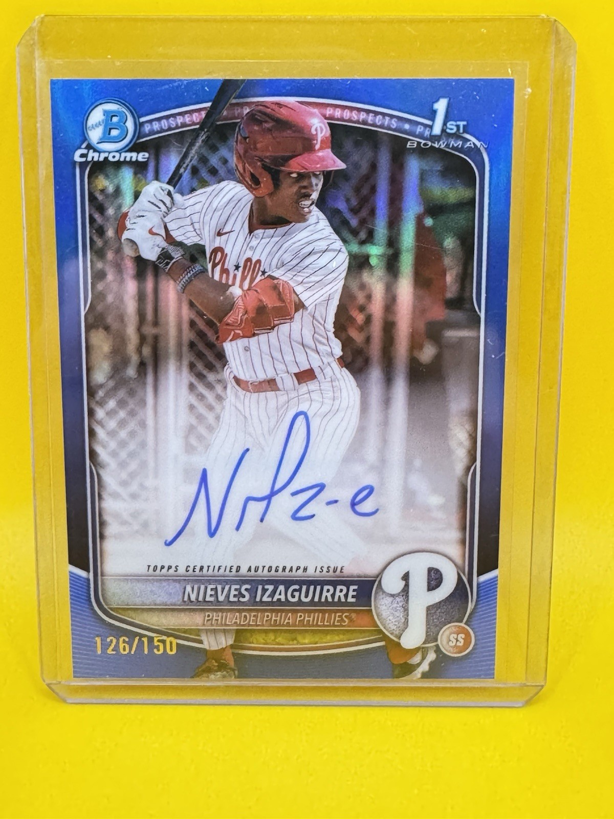 2025 Bowman Chrome Prospects Blue Raywave #CPA-NI Nieves Izaguirre 1st Auto /150