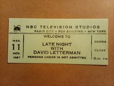 Rare - Late Night with David Letterman Studio Audience Ticket - Nov. 11, 1987 