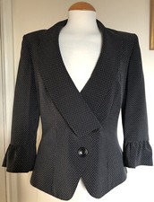 Ladies Kaliko Smart Tailored Dark Grey Jacket With Tiny White Dots Size 8 Uk New