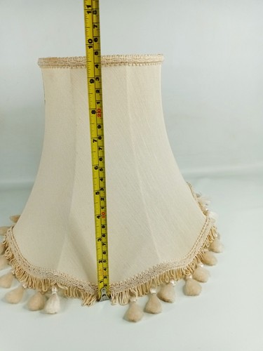 Bell Shape Beige Lamp Light Shade Fabric with Tassels / Fringe Vintage Retro - Picture 2 of 16