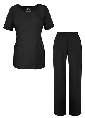 Adar Universal Women's Scrub Set - V-neck Scrub Top Elastic Pull-On Scrub Pants