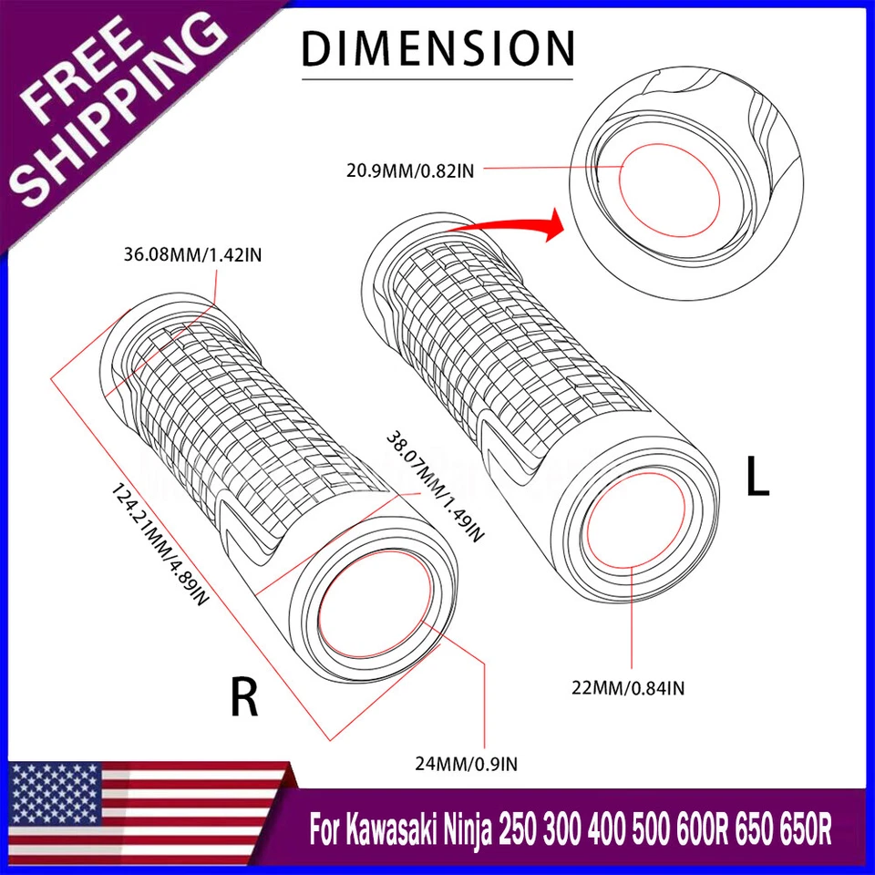 For Kawasaki Ninja 250 300 400 7/8"22mm Anti-Slip Rubber Motorcycle Grip End Cap Foto 2 de 3