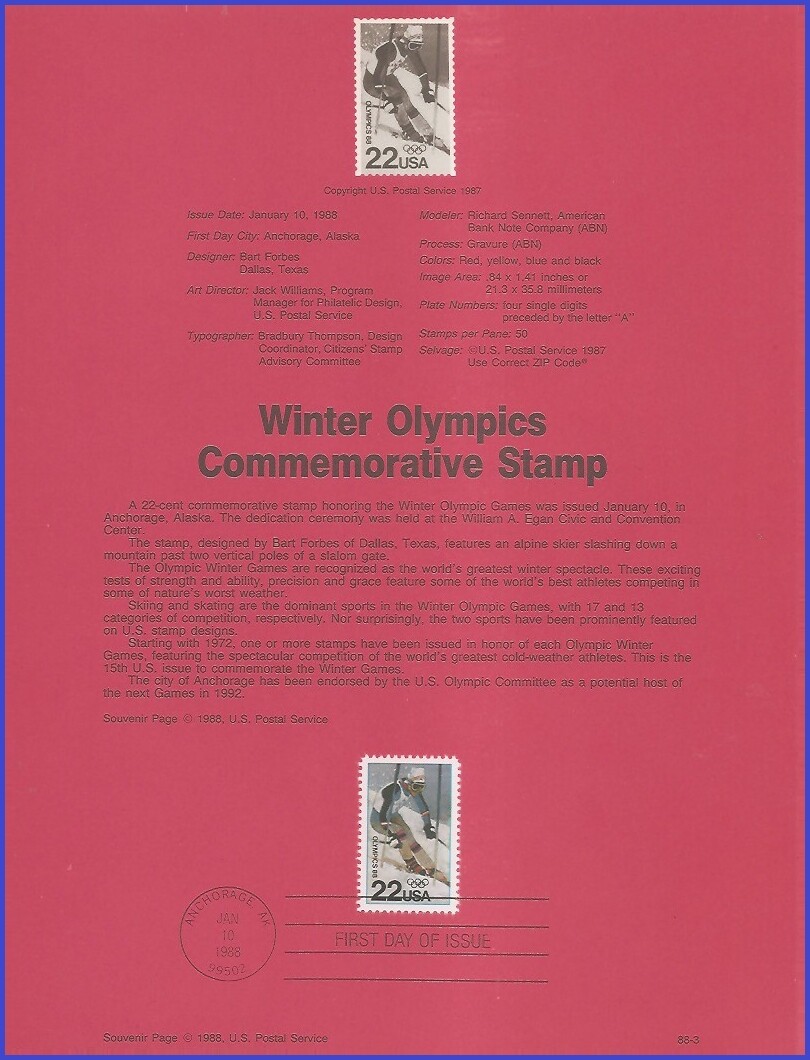 USA8 #2369 U/A SOUVENIR PAGE FDC Winter Olympics Calgary Canada | eBay