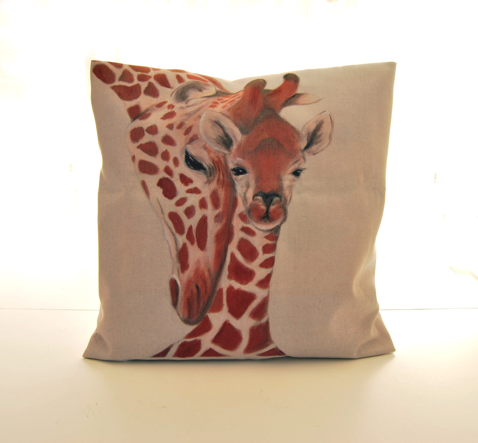Housse de coussin tendresse de girafe en lin premium, décoration ethnique de luxe