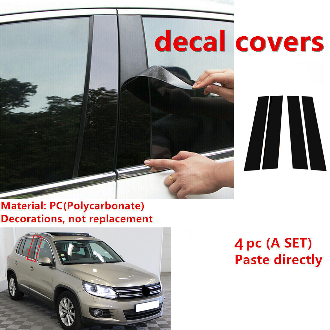 Black Cover For VW Tiguan MK1 MKI 5N 09-2017 4Pcs Pillar Posts