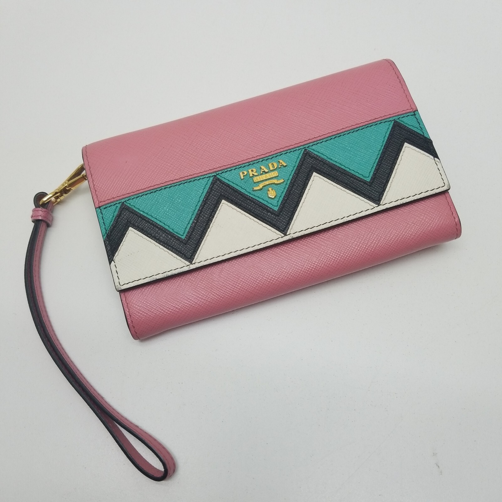 Prada Pink Saffiano Greche Wallet with Geometric Design-image