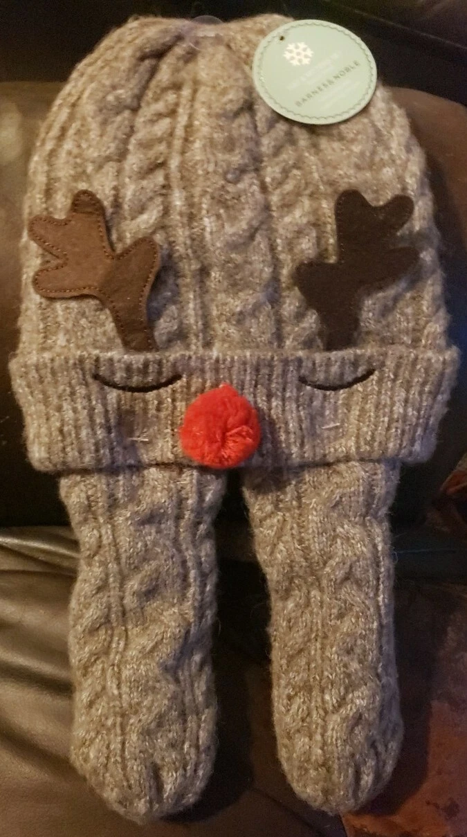 Barnes & Noble REINDEER Fleece Lined Children's Hat And Mittens Set One Size