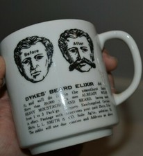 Nice Vintage Graphic Dyke's Beard Elixir "Mustache Mug" Shaving Mug Rare