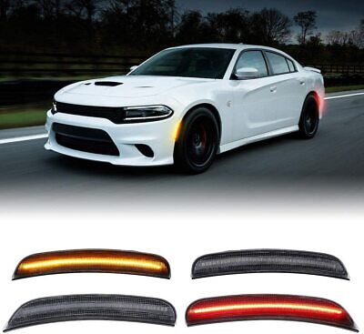 For 2015-2021 Dodge Charger Front & Rear LED Side Bumper Marker Smoked