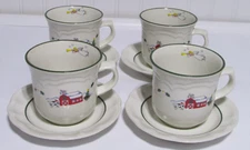 Pfaltzgraff    Snow Village  (4) Cups and (4) Saucers Lot