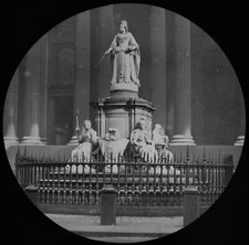 ANTIKES magisches Laternendia QUEEN ANNE STATUE LONDON UM 1890 VIKTORIANISCHES FOTO