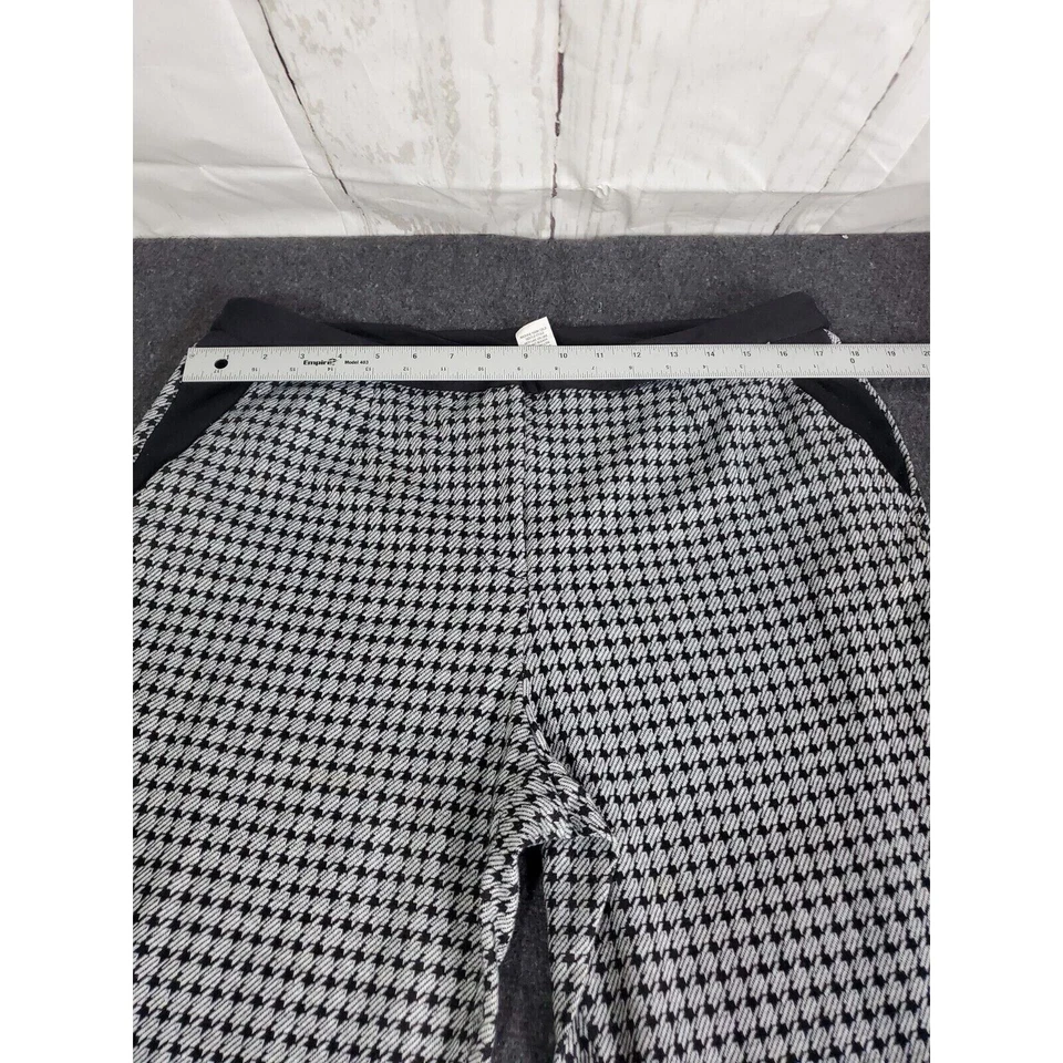 NY Collection Women Pants L Black White Checkered Stretch Casual - Image 3 of 4