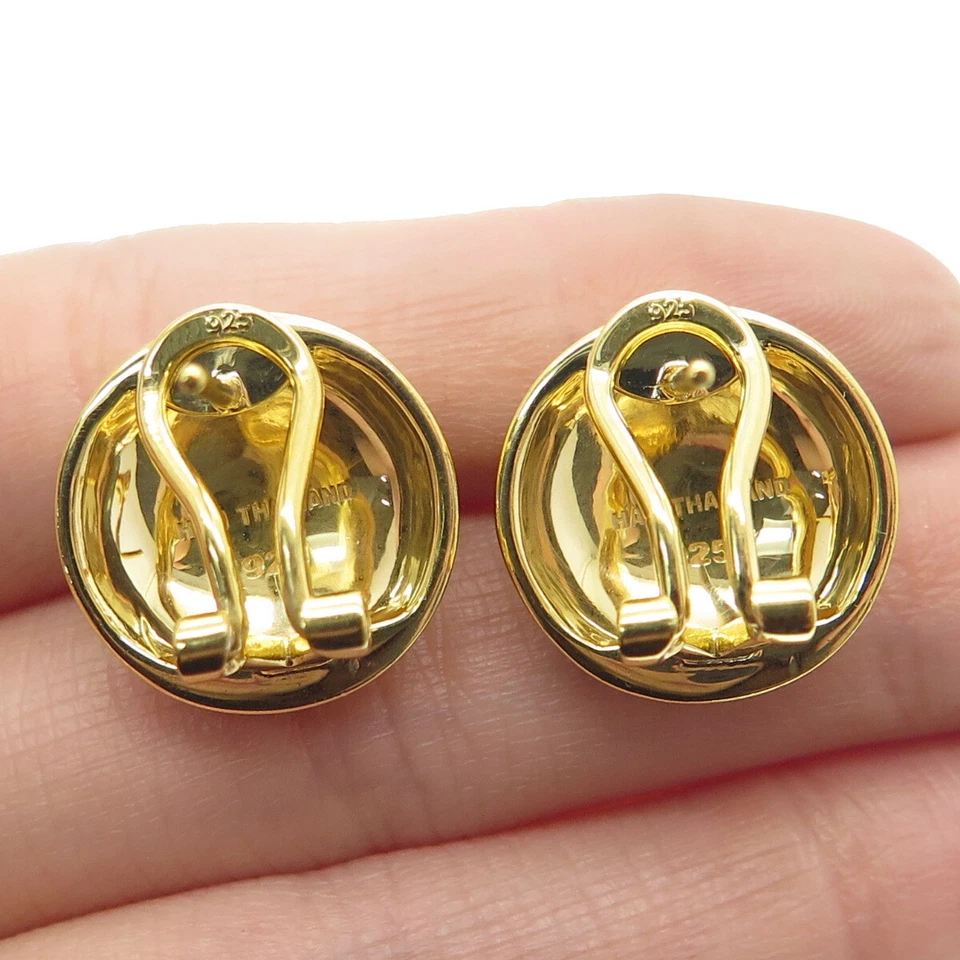 HAN 925 Sterling Silver Gold Plated Enamel Heart Floral Omega Back Earrings - Image 2 of 4