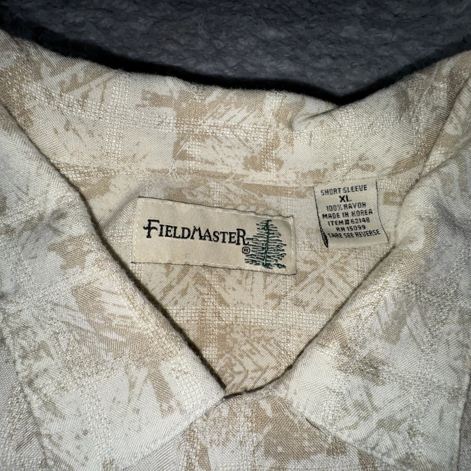 Camisa Hawaiana Fieldmaster De Colección Para Hombres XL Blanca Beige Floral Tropical Rayón Foto 4 de 4