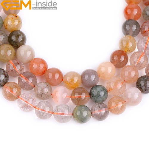 Multi-Color Rutilated Quartz Round Natural Stone Beads For Jewelry Making 15" - Picture 7 of 28
