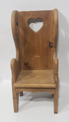 Vintage Doll/Teddy Bear Chair  Wood High Back Cut Out Heart