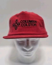 Vintage *Columbia Colstor* Trucker Hat/Cap Red Corduroy Adjustable ~ Made in USA