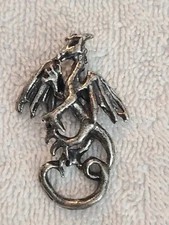 MYSTICAL FIRE DRAGON PEWTER SILVER TONE PENDANT