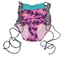 Hula Honey Juniors Tropical Leaves High Waist Lace-Up Side Tie Bikini Bottom NWT
