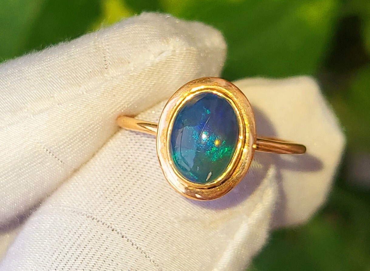 Natural Ethiopian Black Opal Gemstone 925 Sterling Silver Rose Gold Ring 7.75 US image 2