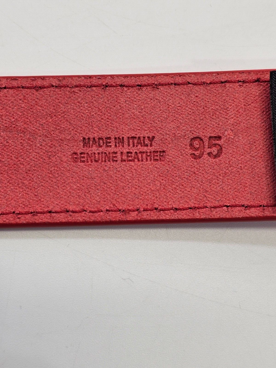 GC Men's 95 Maison Margiela Paris Buckle Belt in Red Leather GC Men's 95 Maison Margiela Paris Buckle Belt in Red Leather