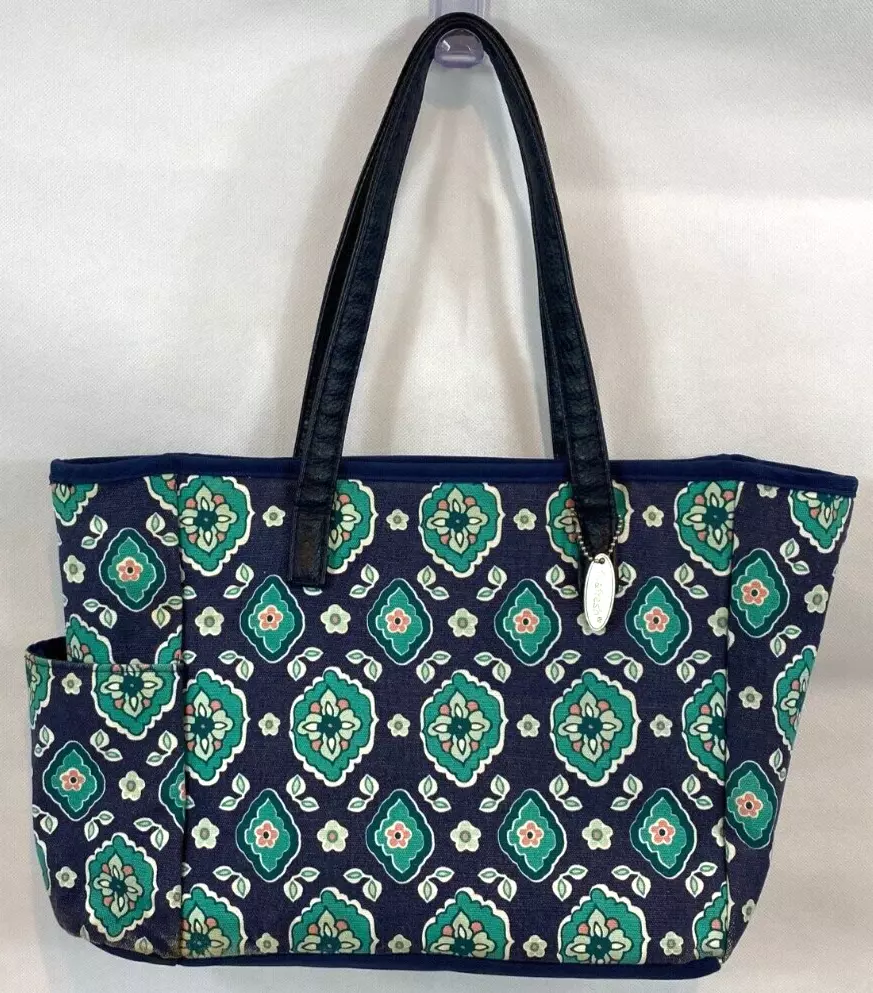 Fit Fresh Insulated Zip Top Lunch Tote Bag Floral Blue Green