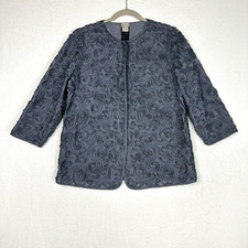 Chico's Size 2 Travelers Jacket Soutache Swirl Embellished in Carbon Gray