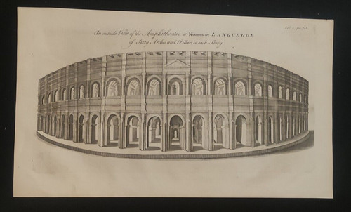 VIEW AMPHITHEATRE NISMES LANGUEDOE ORIGINAL ENGRAVING 1800 CA