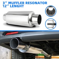 3" Inlet Outlet Exhaust Muffler Resonator Deep Tone 304 Stainless Steel - 12"