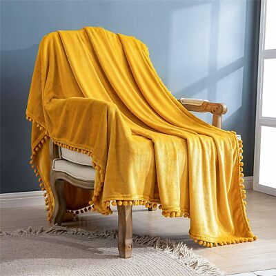 Pom Pom Yellow Plush Throw Luxury Throw
