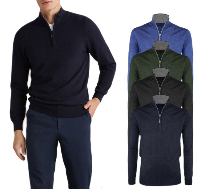 Maglione Uomo Lana Cashmere Invernale Zip Maglia Maglioncino Cardigan VEQUE