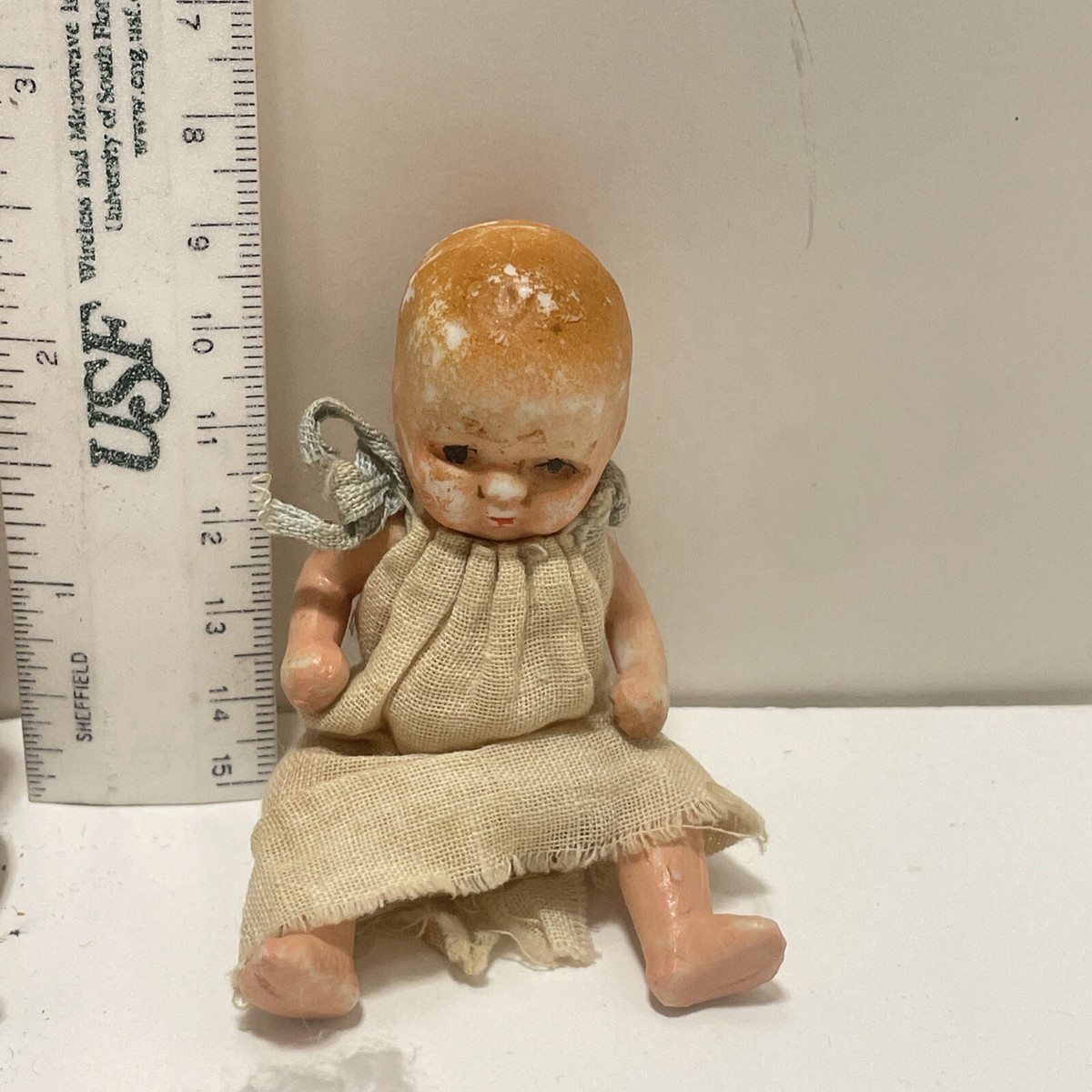 Vintage Porcelain Bisque Baby Doll Figure Cloth Dress