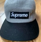 FW15 Supreme Polartec Fleece Fitted Camp Cap Grey Black Hat Size S/M Vintage