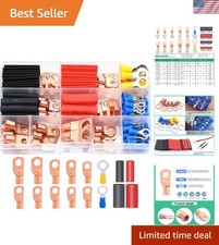 Battery Cable Ends Ring Terminals Copper Connectors Heat Shrink 110pcs