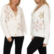 33 Degrees Snowflake Fuzzy Knit Cardigan Womens Size XXL Christmas Ugly Sweater