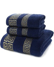 Image of Luxury 100% Cotton Greek Key Embroidered Bath Towel 3 Piece Gift Bale Set