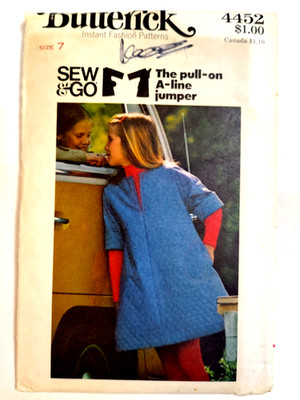 Jumper Dress A Line Girls 7 Butterick 4452 Sewing Pattern Cut VTG Sew & Go Easy